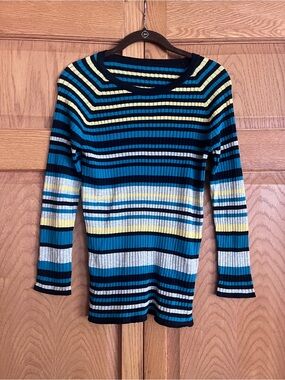 Japanese Vintage Striped Crewneck Sweater - Blue, Yellow & Gray